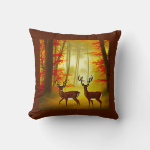 Zwei Hirsche in einem Herbstwald / Wald Kissen