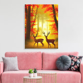 Zwei Hirsche in einem Herbstwald / Wald Leinwanddruck (Insitu (Wohnzimmer))