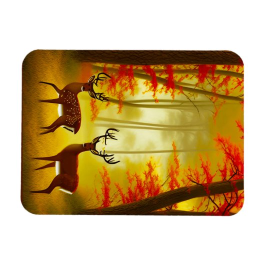 Zwei Hirsche in einem Herbstwald / Wald Magnet (Horizontal)