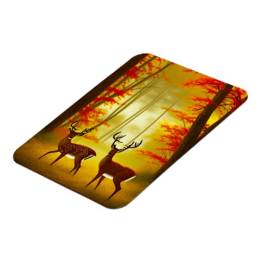 Zwei Hirsche in einem Herbstwald / Wald Magnet (Linke Seite)