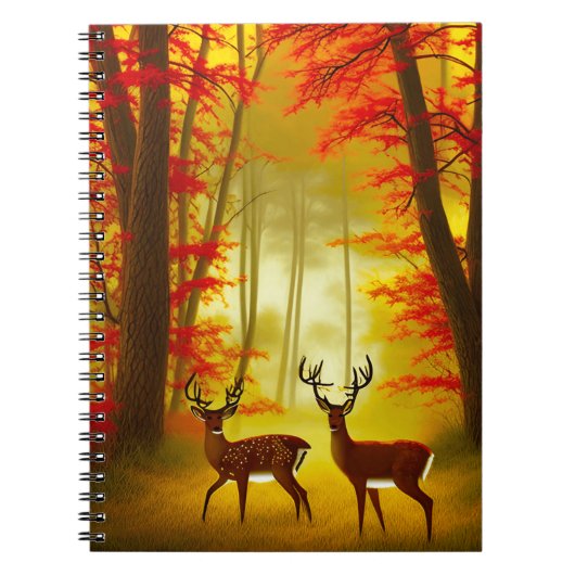 Zwei Hirsche in einem Herbstwald / Wald Notizblock (Vorderseite)