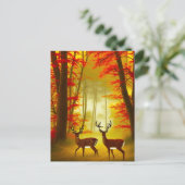 Zwei Hirsche in einem Herbstwald / Wald Postkarte (Stehend Vorderseite)