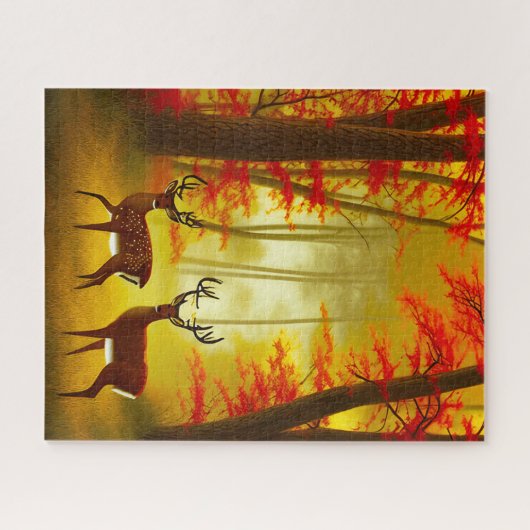 Zwei Hirsche in einem Herbstwald / Wald Puzzle (Horizontal)