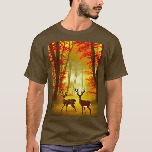 Zwei Hirsche in einem Herbstwald / Wald T-Shirt (Vorderseite)