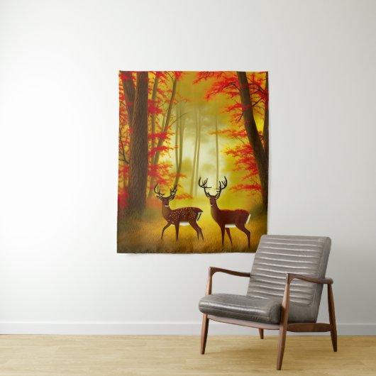 Zwei Hirsche in einem Herbstwald / Wald Wandteppich (Beispiel)