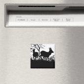 Zwei Hirsche in einem Wald - antike deutsche Silho Magnet (In Situ (Geschirrspüler))