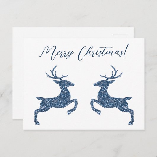 Zwei Hirsche in Imitaten Blauer Glitzer-Look und b Postkarte (Vorne/Hinten)