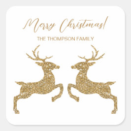 Zwei Hirsche in Imitaten Gelber Glitzer mit benutz Quadratischer Aufkleber