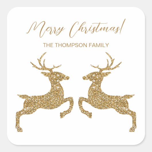 Zwei Hirsche in Imitaten Gelber Glitzer mit benutz Quadratischer Aufkleber (Vorderseite)