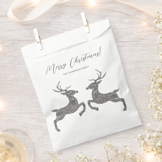 Zwei Hirsche in Imitaten Silber Glitzer mit benutz Geschenktütchen (Ausgeschnitten)