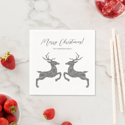 Zwei Hirsche in Imitaten Silber Glitzer mit benutz Serviette (Beispiel)