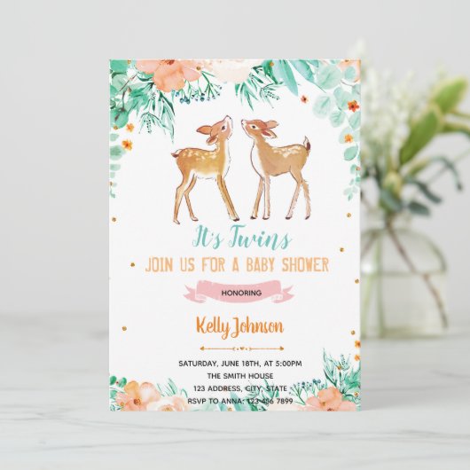 Zwei Hirsche mit Baby-Dusche Einladung (Stehend Vorderseite)