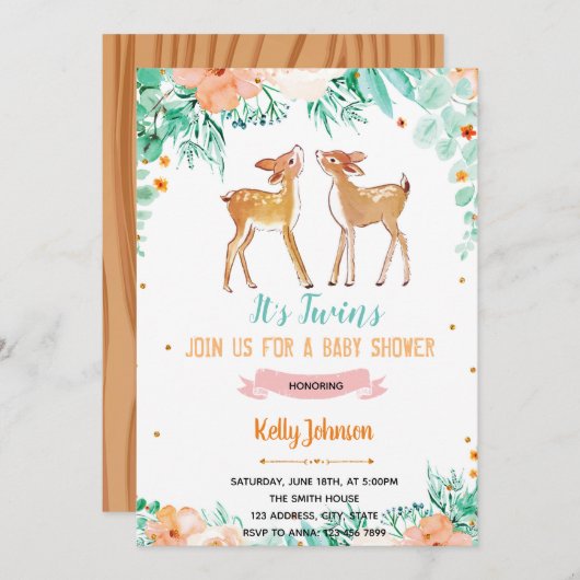 Zwei Hirsche mit Baby-Dusche Einladung (Vorne/Hinten)