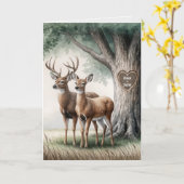 Zwei Hirsche mit Herz und Namen Karte (Gelbe Blume)