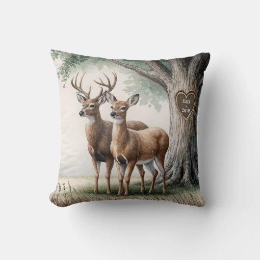 Zwei Hirsche mit Herz und Namen Kissen (Vorderseite)