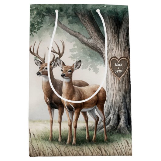 Zwei Hirsche mit Herz und Namen Mittlere Geschenktüte (Vorderseite)