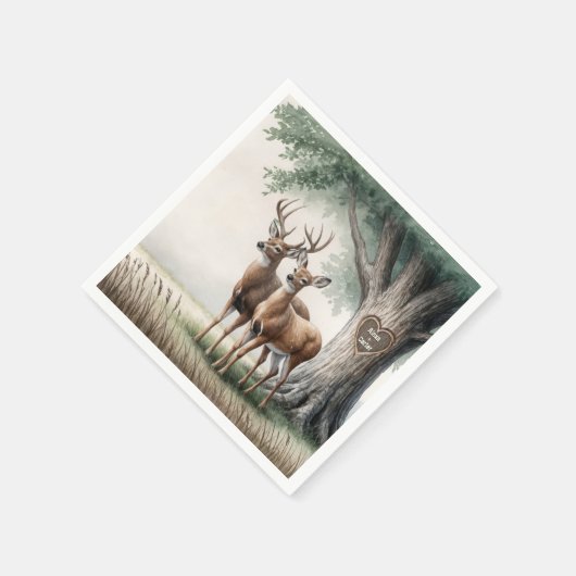 Zwei Hirsche mit Herz und Namen Serviette (Ecke)