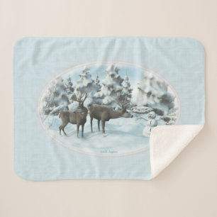 Zwei Hirsche und ein Snowman Sherpa Blanket Sherpadecke