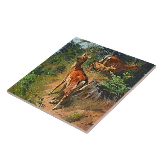 Zwei Hirsche und Niedliche Tiere im Wald Fliese (Seite)