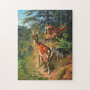 Zwei Hirsche und Niedliche Tiere im Wald Puzzle