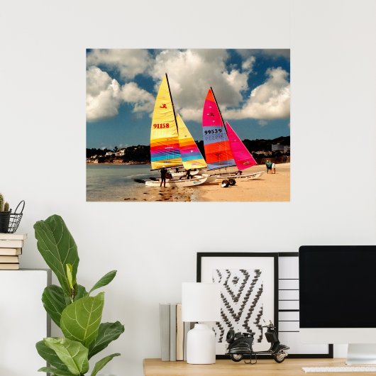 Zwei Hobie-Katamarans-Strand St Aubin Poster (Heimbüro)