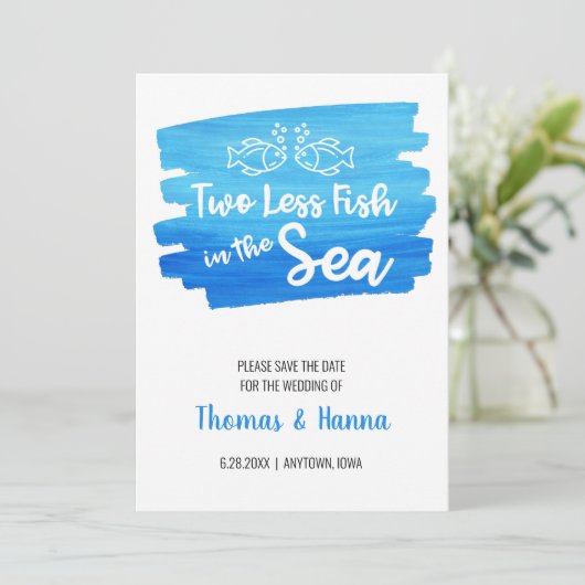 Zwei Hochzeiten im Meerwasser mit weniger Fisch Ge Save The Date (Stehend Vorderseite)