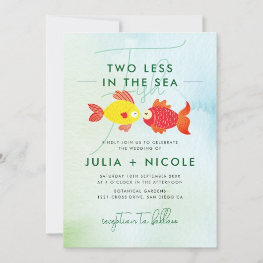 Zwei Hochzeiten mit weniger Fisch in blauem Meer Einladung (Vorderseite)