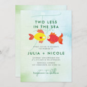 Zwei Hochzeiten mit weniger Fisch in blauem Meer Einladung (Vorne/Hinten)