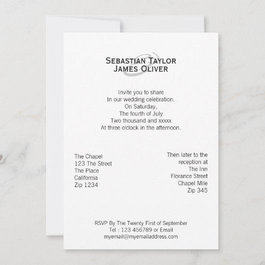 Zwei Hochzeitsgärten in Anzügen Einladung (Rückseite)