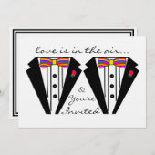 Zwei Hochzeitsräume mit Rainbow Bow Krawatte Einladung (Vorne/Hinten)