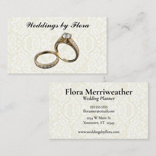 Zwei Hochzeitsrings Hochzeitsplaner Visitenkarte (Vorne/Hinten)