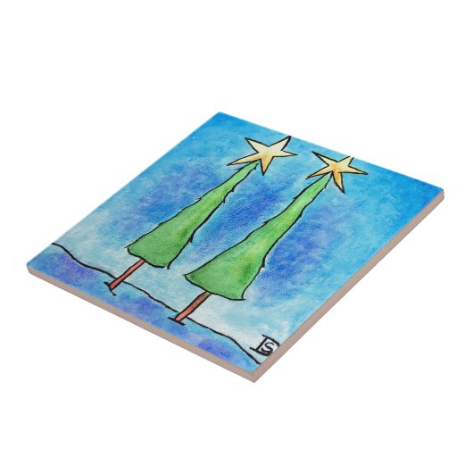 Zwei hohe Weihnachtsbäume Fliese (Seite)