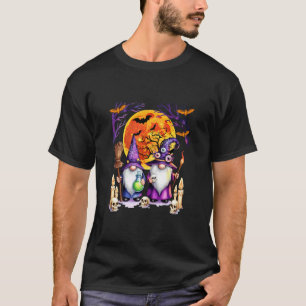 Zwei Horror-Gnome als Hexe Halloween Mond passend T-Shirt