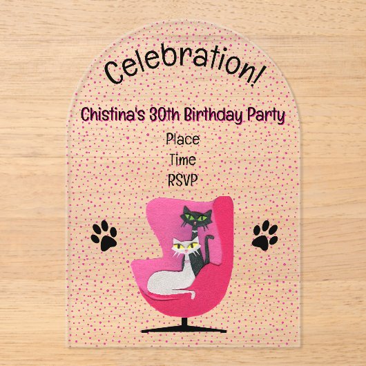 Zwei Hübsche Katzen aus dem Mittelalter Rosa Stuhl Acryleinladungen (Vorderseite)