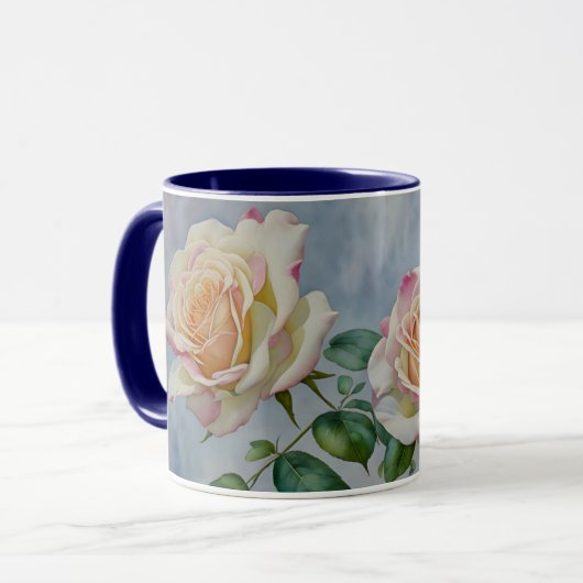 Zwei Hübsche Rose Blume Art Cup Tasse (Vorderseite Links)