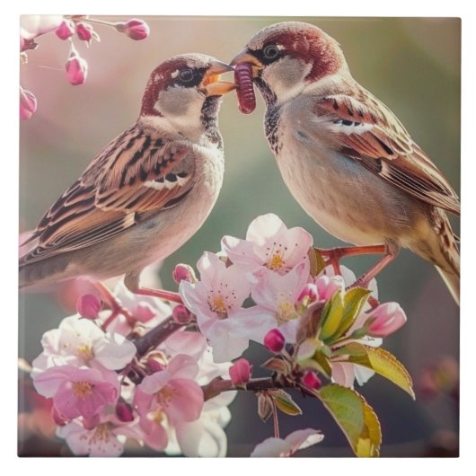 Zwei Hübsche Vögel Fliese (Vorderseite)