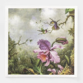 Zwei Humingvögel und ein rosa Orchid Serviette (Vorderseite)