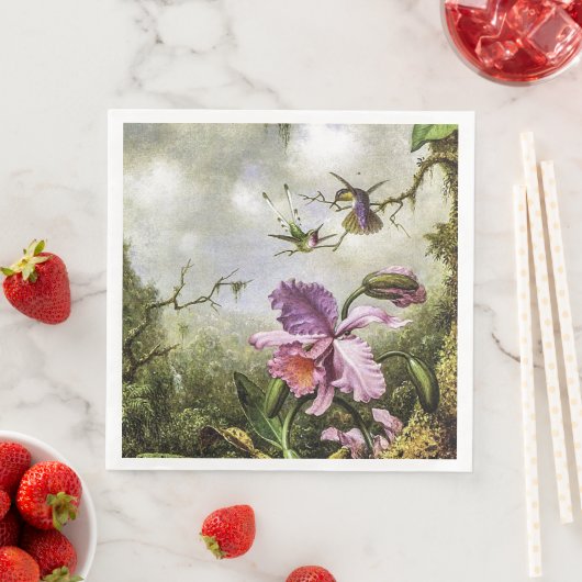 Zwei Humingvögel und ein rosa Orchid Serviette (Beispiel)