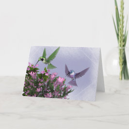 Zwei Hummingbirds & Pink Bush Blank Grußkarte Karte