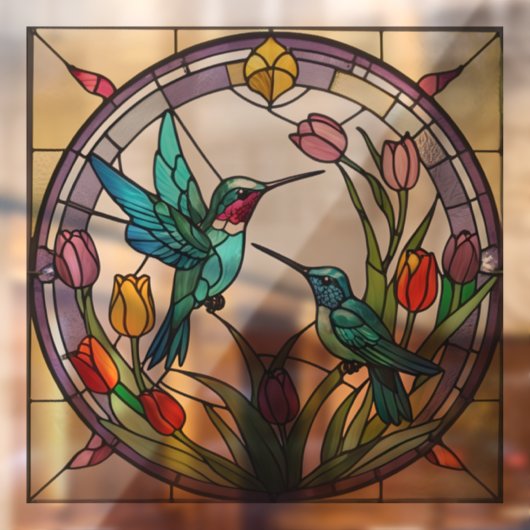 Zwei Hummingbirds & Tulip Blume Imitate aus festem Fensteraufkleber (Blatt 2)