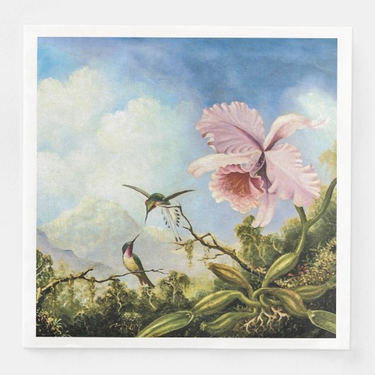 Zwei Hummingbirds und ein Orchid Paper Gästetücher Serviette (Vorderseite)