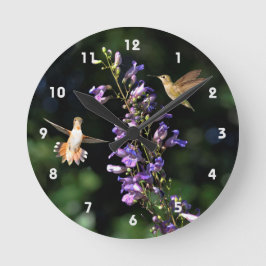 Zwei Hummingvögel fliegen mit Blume, Wall Clock Runde Wanduhr