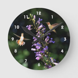 Zwei Hummingvögel fliegen mit Blume, Wall Clock Runde Wanduhr