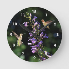 Zwei Hummingvögel fliegen mit Blume, Wall Clock Runde Wanduhr