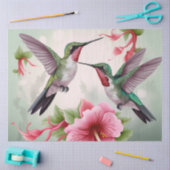 Zwei Hummingvögel mit rosa Hibiskus Blume Seidenpapier (Basteln)