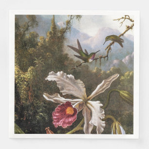 Zwei Hummingvögel über einer weißen Orchidee Serviette