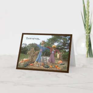 Zwei Humsive Scarecrows Erntedank Card Feiertagskarte