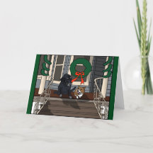 Zwei Hunde auf der Veranda, Weihnachtskarte