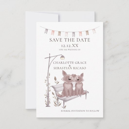 Zwei Hunde auf einem Tier Save the Date Hochzeit Ankündigung (Vorderseite)