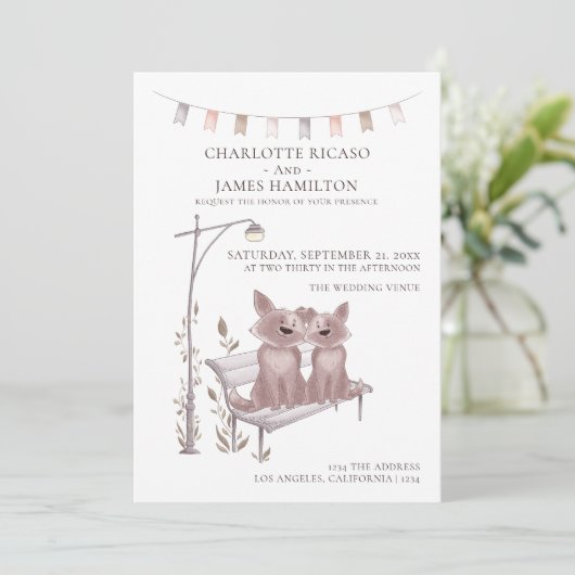 Zwei Hunde auf einer Hochzeitsbank Ankündigung (Stehend Vorderseite)